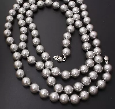 Vintage MONET Signed Metallic Silver Faux Pearl Knotted Necklace 34  • $18.99