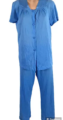 VANITY FAIR Large Pajamas Set Vintage Short Sleeve Button Up Blue Periwinkle • $26.78