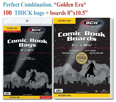 100 BCW Golden Age THIICK Comic Bags Protection Holders Sleeve + Back Boards New • $27.94