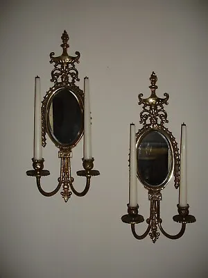 Vintage Pair Of Mirrored Brass Wall Candelabra • $450