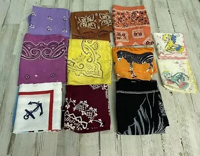 Lot Of 11 Old Vintage Bandanas Elephant Navy Hankerchiefs • $42