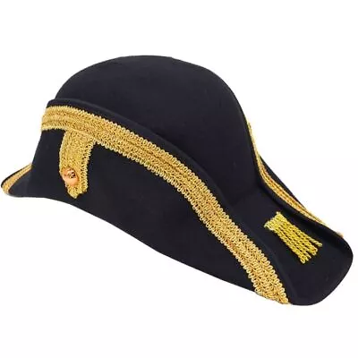 Pirate Tricorn Hat Black Gold Nautical Fancy Dress Costume Army Military Bicorn • £19.98