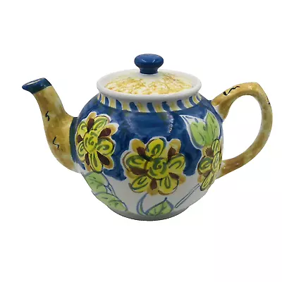 Vintage Sadler Staffordshire Teapot Blue Yellow Country Flowers • $26.96