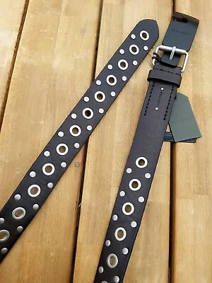 34  Waist Unisex ALLSAINTS Black Leather BELT Studs & Eyelets NEW • £75