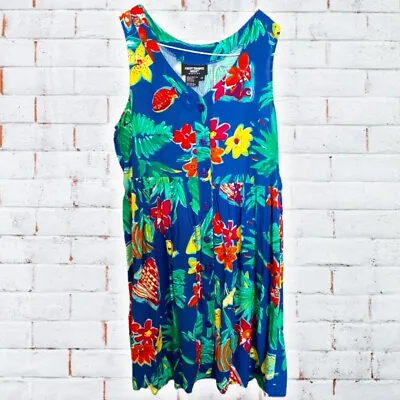 VINTAGE 80s/90s Colourful TROPICAL FISH Novelty Print Button Up Smock Dress L 14 • $85