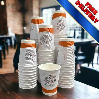 Disposable Kraft Ripple Coffee Paper Cups Insulated For Hot Drinks • £39.95