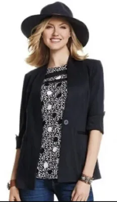 CAbi Turner Ponte Stretch Blazer Jacket Fitted Black One Button Womens Size 4 • $17.99