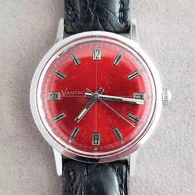 1970s Vantage Mechanical Vintage Watch Red Dial 17J Manual Wind Movement • $105