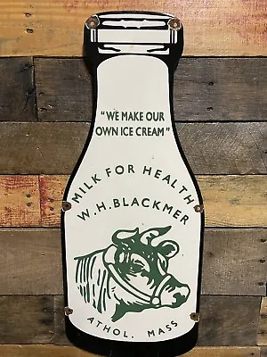 Vintage Wh Blackmer Porcelain Sign Ice Cream Dairy Farm Milk Bottle Cow Gas Oil • $574.50