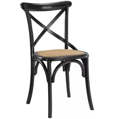 Modway Gear Rustic Modern Farmhouse Elm Wood Rattan Dining Chair In Black • $131.57