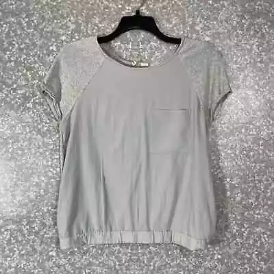Anthropologie Moth Gray Mixed Fabric Raglan Sleeve Top - Size Small - Knit Back • $24.99