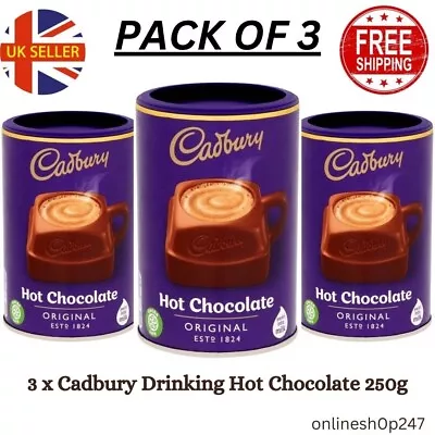 3 Tins 250g Each Cadbury Hot Chocolate Powder Drinking Chocolate - FREE POSTAGE • £16.90