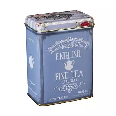 Vintage Floral Tea Tin Blue With Earl Grey Loose Leaf Tea 125g Tea Caddy Gift • £9.49