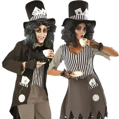 Dark Bad Mad Hatter Adults Fancy Dress Fairy Tale Mens Ladies Halloween Costume • £22.99