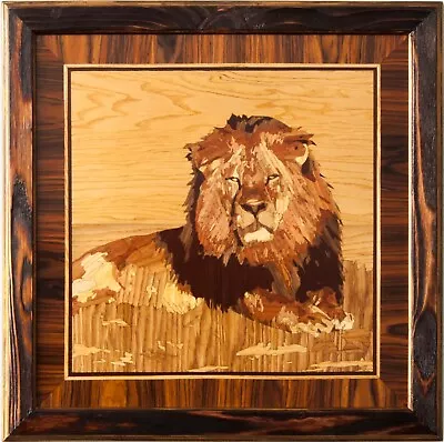 Lion Safari Africa Wood Mosaic Portrait Eco Gift Inlay Framed Panel Wall Hanging • $125