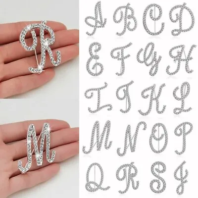 £2.27 • Buy 26 Letters Crystal Rhinestone Alphabet Brooch Pin Wedding Women Corsage Jewelry