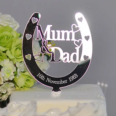 Personalised Mum & Dad 25th Anniversary Cake Topper Silver Horseshoe Decorations • £15.99