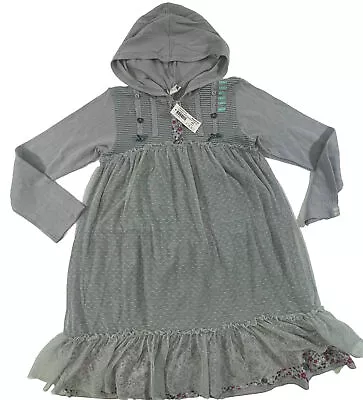 Naartjie Girl’s Grey Cotton Hooded Lace Overlay Long Sleeve Dress 9 • $25