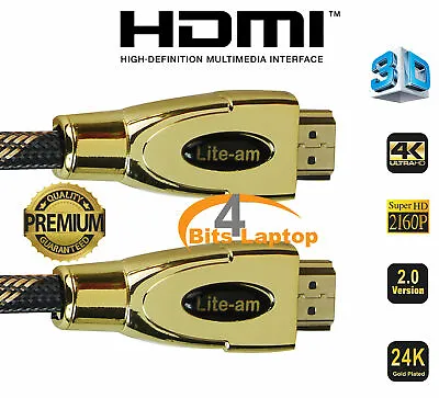 £4.15 • Buy PREMIUM HDMI Cable Lead V2.0 Gold High Speed 4K UltraHD 2160p 1080p 3D 1M - 20M