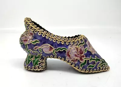 Vintage Cloisonné Shoe Figurine / Ornament Enamel And Gold Embellished Floral • $17.99