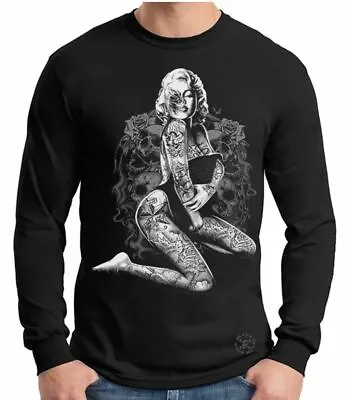 Marilyn Monroe Skull Pose Long Sleeve Shirt ~ Sexy Inked Pinup Girl ~ Tattoo • $19.99