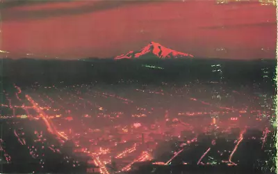 Portland OR Oregon Mt Hood City Night Lights Aerial View Vintage Postcard • $6.39