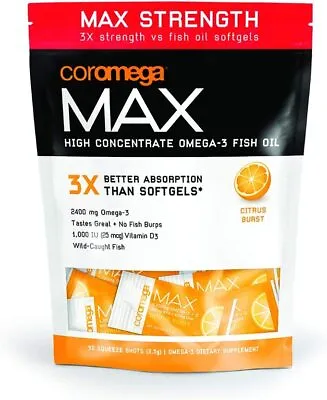 MAX High Concentrate Omega 3 Fish Oil 2400mg Omega-3s With 3X Better Absorption • $91.41