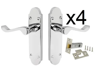 £22.59 • Buy Pack Of 4 Shaped Scroll Polished Chrome Door Handles Latches Included