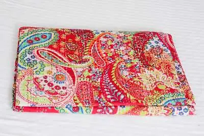 Indian Paisley Print Reversible Kantha Quilt Handmade Bedspread Single Throw • £51.06