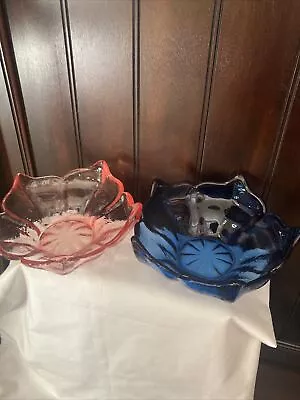 Art Glass Five Point Textured 6” Lotus Bowl Candy Dish Blue & Pink Viking Glass? • $39.50