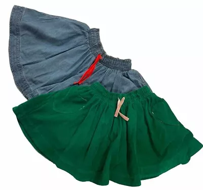 (2) Girl's Mini Boden Skirts Lined W Floral  Green Corduroy 5/6 & Blue 6/7 • $22