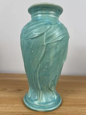 Vtg Pewabic Pottery Arts & Crafts 2002 Matte Green Leaf Classic Vase 11.5  Tall • $229.99