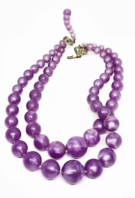 Vintage Two Strand Lavender Beaded 17” Necklace Thermoset • $6