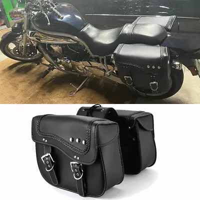 Motorcycle Black Side Saddle Bags For Kawasaki Vulcan 750 800 900 1500 1600 2000 • $110.90