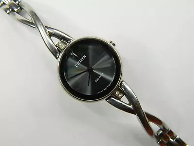 Vintage Citizen Eco-drive Black Dial Gemstone Stainless Ladies Watch -runs Great • $29