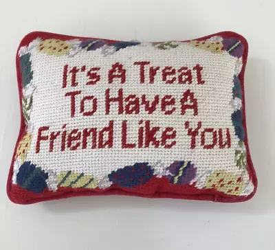 Vtg Tapestry Throw Pillow Cushion -  It's A Treat To Have A Friend Like You  Red • $10