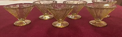 Vintage Amber/Yellow Madrid Federal Depression Glass Dessert Sherbet Cups (6) • $20