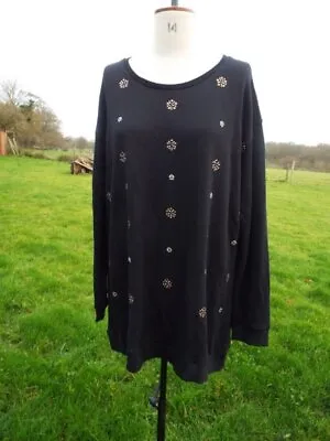 Soft Black Cotton Mix Stud Detail Longline Top Jumper NEXT Plus Size 20 BNWT • £22.50