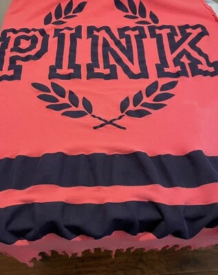$14.07 • Buy Victoria’s Secret Beach Blanket Thin Cotton Fringe Coral Pink Navy Blue