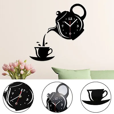 $17.69 • Buy 3D Wall Clock Coffee Cup Teapot Bedroom Kitchen Clock Quartz Sticker Clock Decor