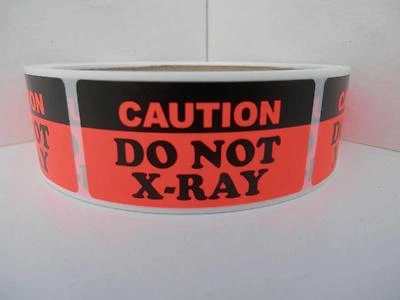 CAUTION DO NOT X-RAY 1x2 Warning Sticker Label Fluorescent Red Bkgd 250/rl • $15.95