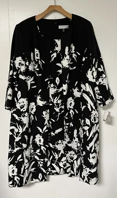 Kasper Women's Black/Vanilla Ice Floral Open Blazer Jacket & Sheath Dress 20W • $175