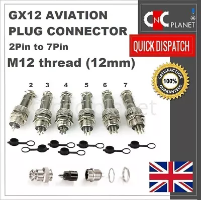 GX12 Aviation Plug 2 3 4 5 6 7 Pin 12mm Metal Male Female Panel Cable Connector • £3.95