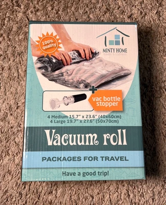 $13.47 • Buy Minty Home Travel Vacuum Bags | 4 Large + 4 Medium + Vac Bottle Stopper