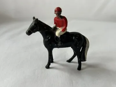 Vintage Lead Metal Black Horse With Jockey In Red White Colors Made In Japan • $18.69