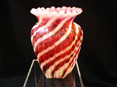 Vintage Fenton Cranberry Opalescent Spiral Optic Glass Vase  5   1950's ~ EUC • $65