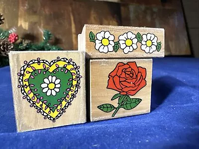 3x Vintage Unbranded Garden Flowers Rose Heart Maple Rubber Art Stamps • $24.22