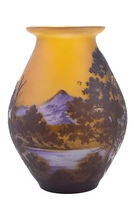 Antique Cameo Style Galle TIP Frosted Glass Vase Stunning Mountain Scene • £213.79