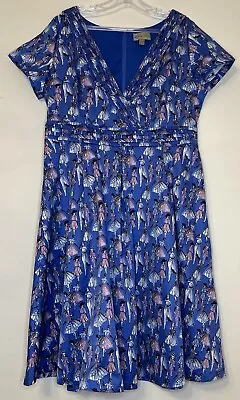 Lindy Bop Dress Size 18 Blue Purple Darcy 50s Ladies Print Midi Swing BNWOT • £23.75