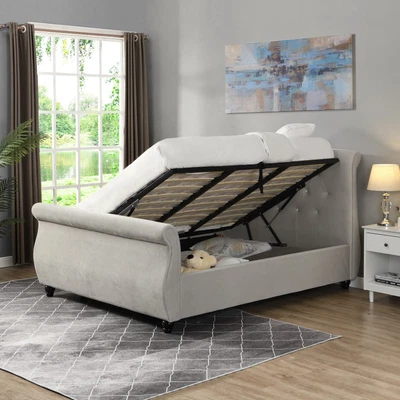 £489.99 • Buy Mayfair Silver Plush Velvet Fabric Side Opening Ottoman Sleigh Bed 4ft6 & 5ft